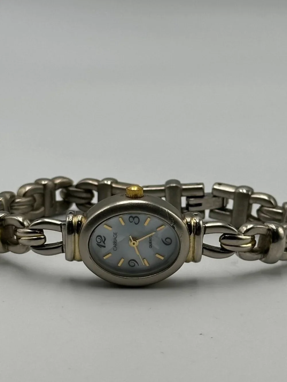 3/$30 Carriage Watch Women Silver Gold Two Tone Oval Dial 19MM New Battery 6.5'